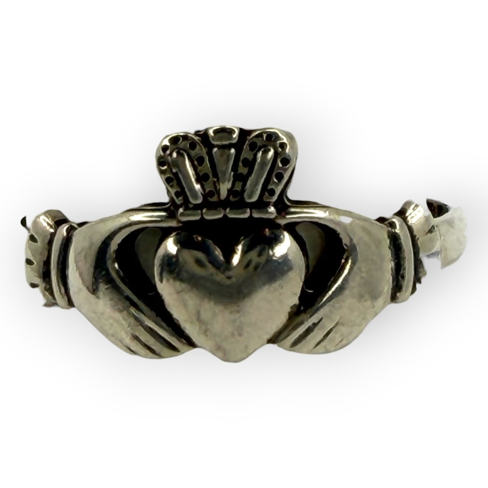 Vintage Claddagh Ring Sterling Silver Size 7.5 Silver Irish Heart Crown Ring
